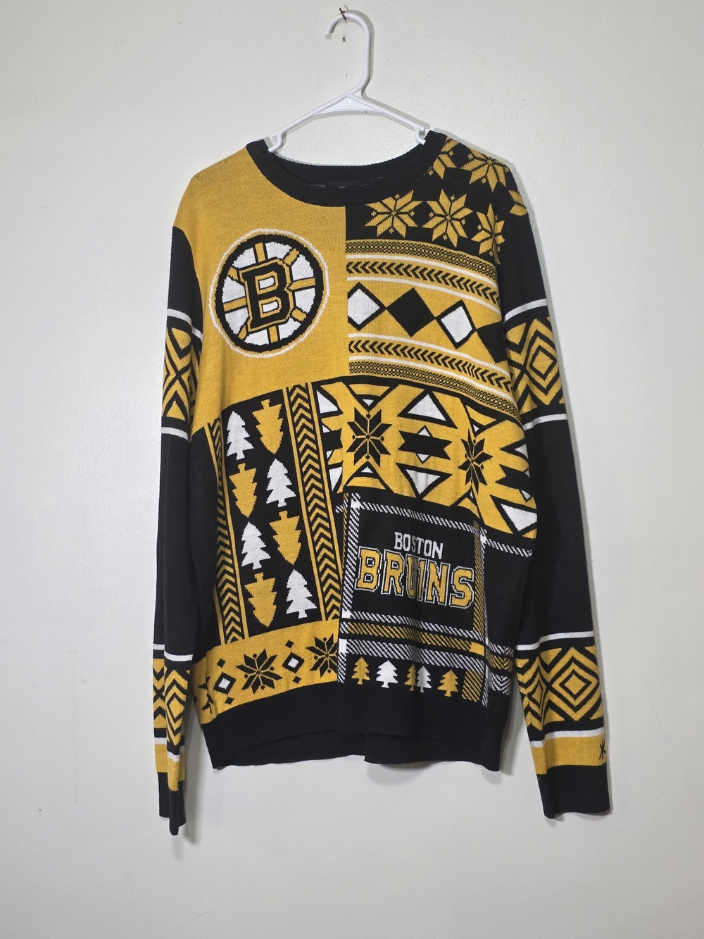 NHL Boston Bruins Black and Yellow Patchwork Crewneck Sweater